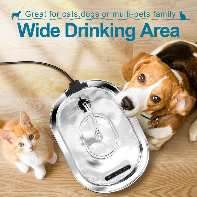 Cat Water Fountain, Pet Water Fountain Dog Water Dispenser, 3.2L/108Oz Stainless Steel Cat Drinking Fountains Dog Bowl for Multiple Pets